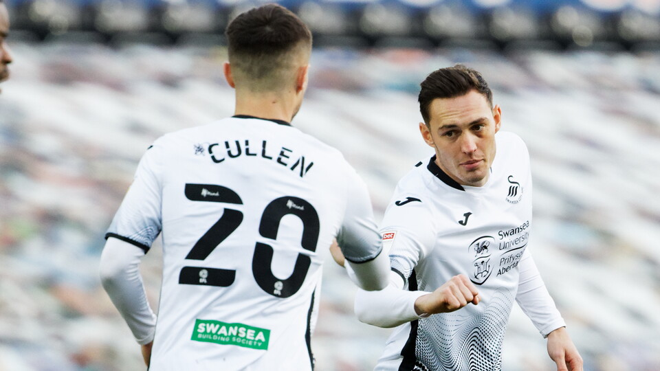 Connor Roberts celebrating goal against Luton Town