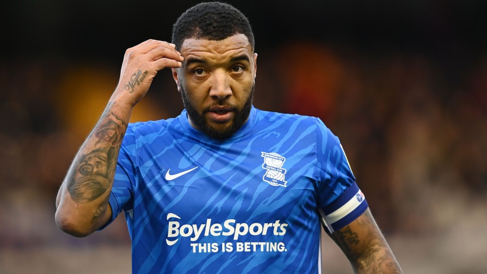 Troy Deeney in Birmingham City shirt wearing the armband