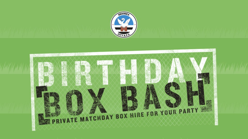Graphic reads Birthday Box Bash, private matchday box hire for your party