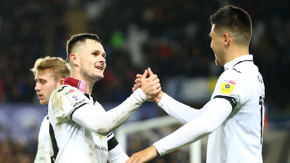 Liam Cullen and Joel Piroe celebrate