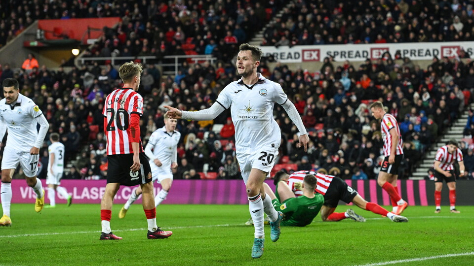 Sunderland away Liam Cullen celebrates
