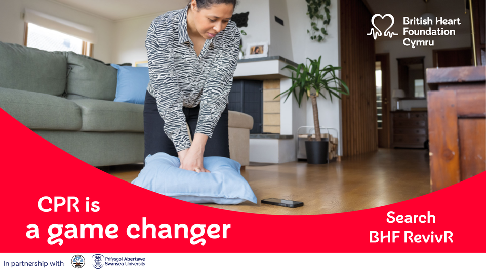 Image shows a woman practicing CPR