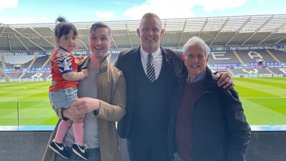 Lee Trundle poses for a photo with Nick, John and Nick's daughter Sophia