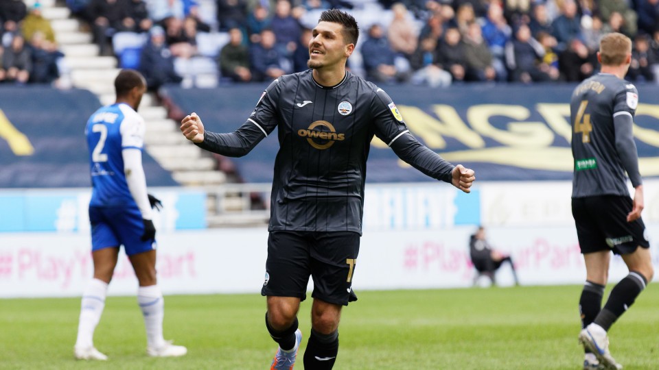 Wigan away Joel Piroe celebration