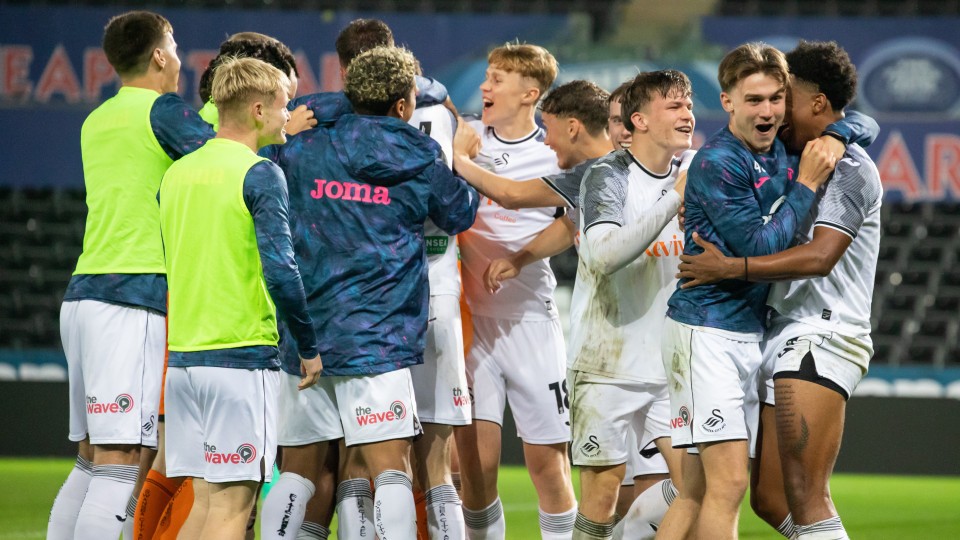 Swansea City Under-21s celebrate beating Cardiff City