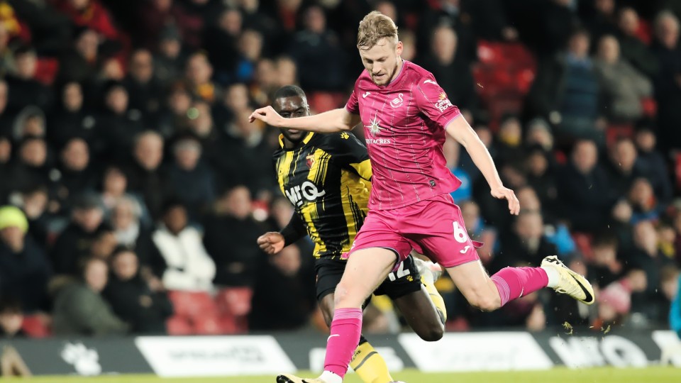 Harry Darling carries the ball against Watford