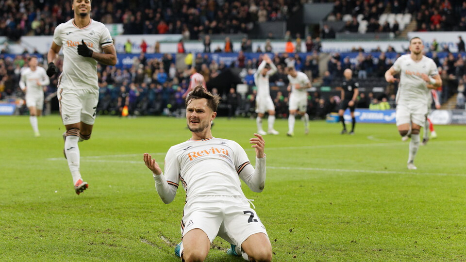 Liam Cullen celebrates 
