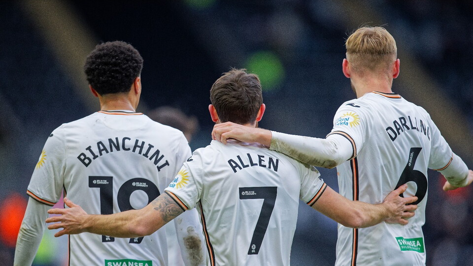 Joe Allen celebrates his goal against West Bromwich Albion