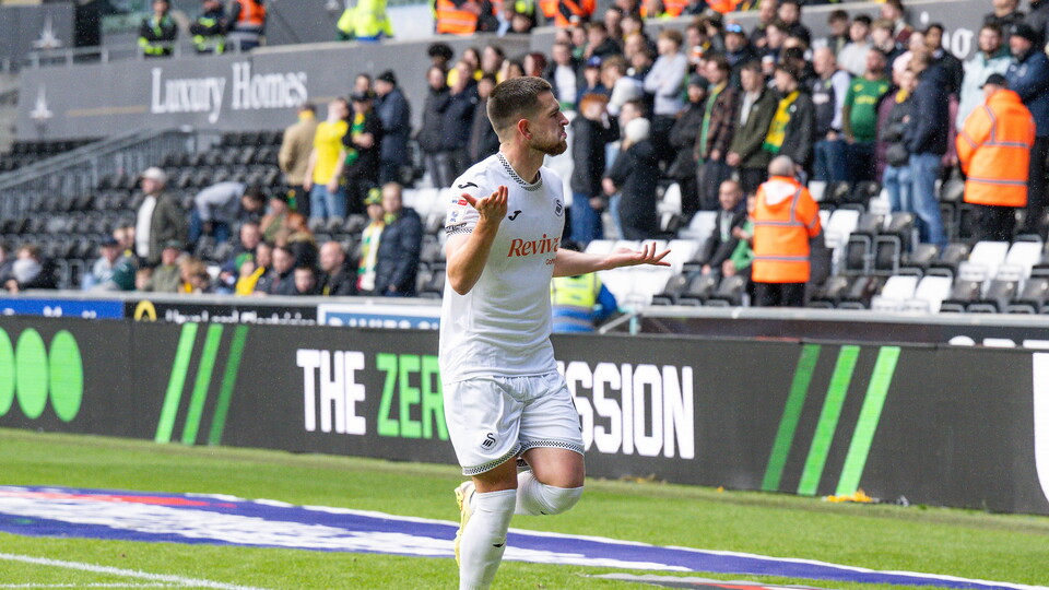 Zan Vipotnik celebrates his goal against Norwich