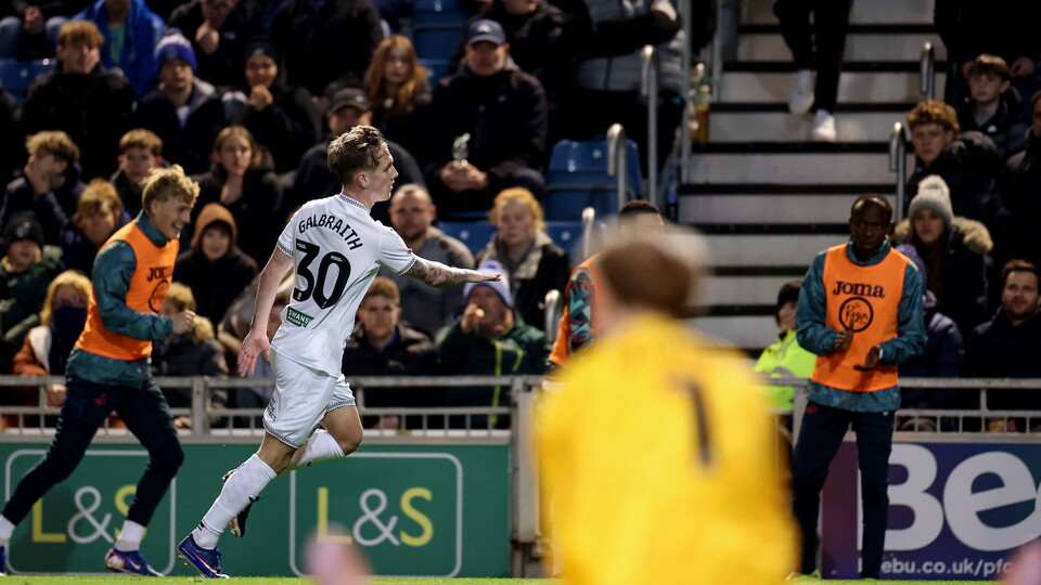 Ethan Galbraith celebrates his goal against Portsmouth