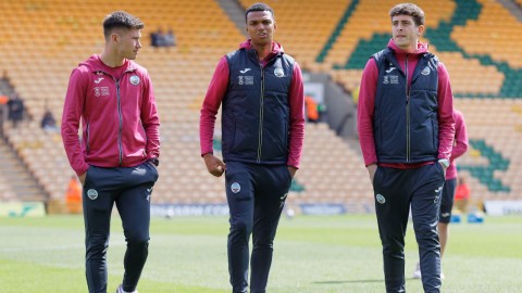 Congreve, Whittaker and Webb check out the pitch at Carrow Road