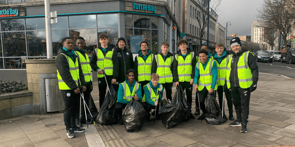 Swansea City Under18s take part in litter pick for Green Football